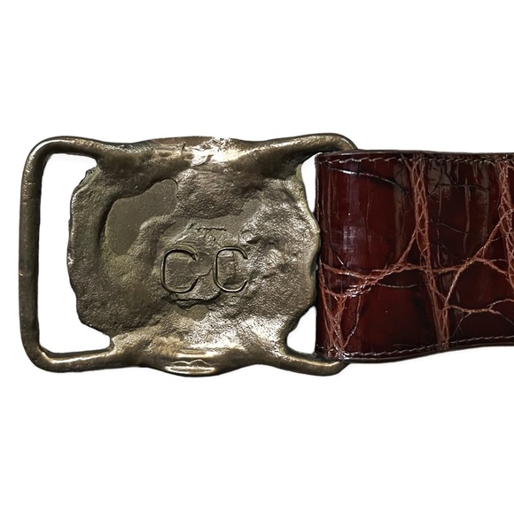 RARE Catherine Carson Bronze Medusa Buckle Brown Crocodile Belt, 33” - Picture 4 of 12